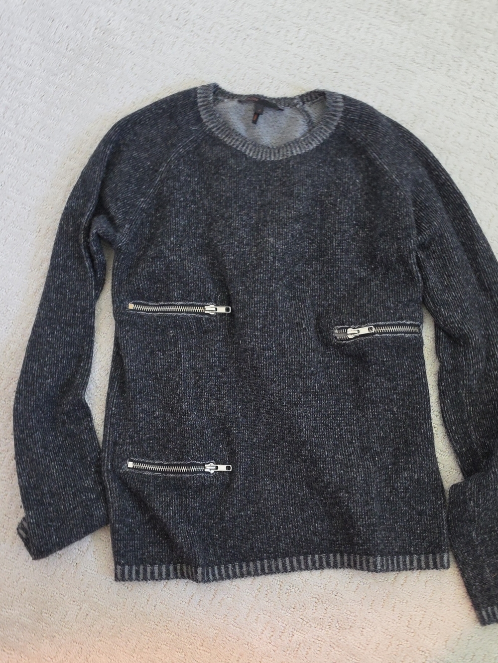 Maje Women's Dark Gray Crewneck Sweater with ZipPocket Details